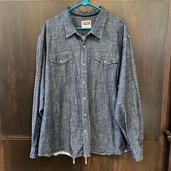 Wrangler Pearl Snap Denim Shirt 3XL - Picture 2 of 5